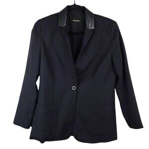 Elie Tahari Blazer Suit Jacket with Leather‎ Trim Blazer Wool Lamb Sz 8